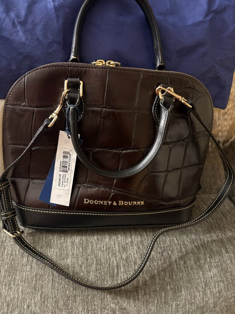 Dooney & Bourke Croco Zip Zip Satchel Espresso Black DQ2343
